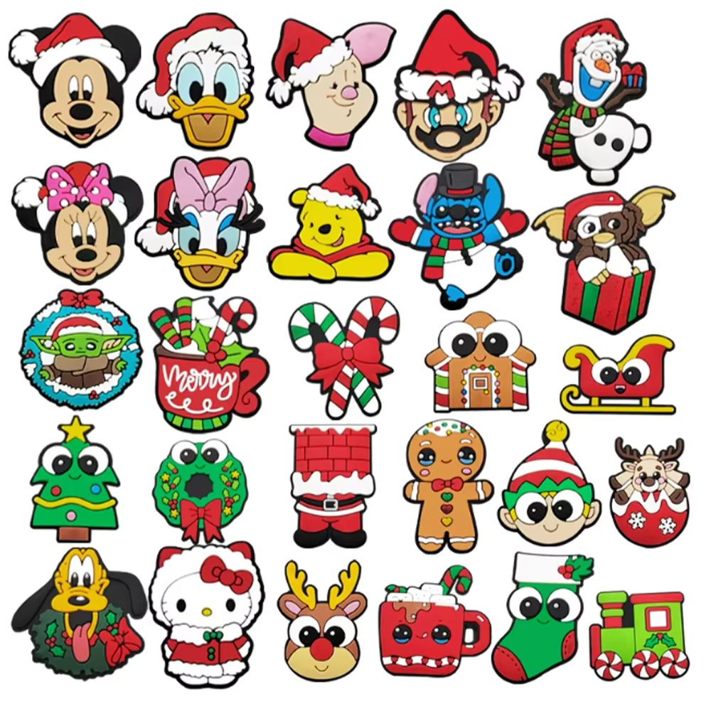 12-27Pcs MINISO Disney Cartoon Shoe Charm, PVC Shoe Accessory For Crocs, Wristband,Slipper,DIY Accessories Kids Christmas Gifts