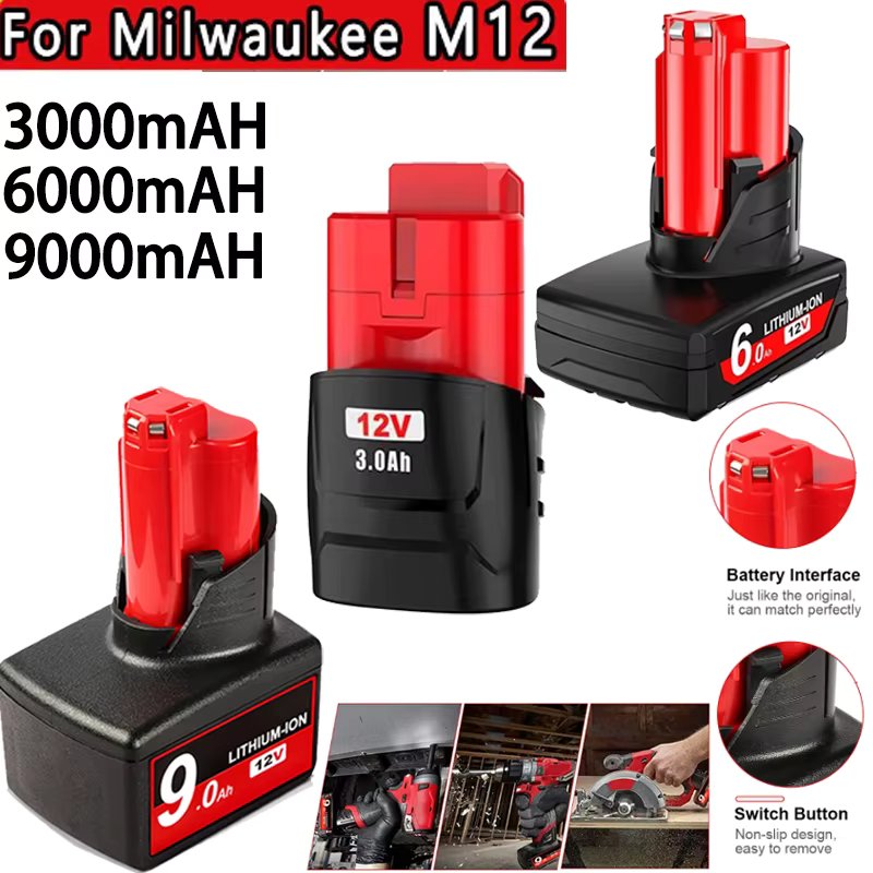 For Milwaukee M12 Battery 3.0/6.0/9.0Ah 12V Screwdriver battery  m12 12V XC Tool 48-11-2402 48-11-2411 48-11-2401 Cordless Tools