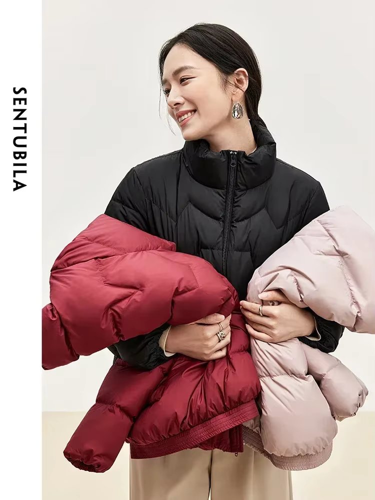 SENTUBILA Short Down Coat Women Puffer Jackets 2024 Winter Duck Down Stand Neck Zipper Warm Outerwear Woman Clothes W44Y56637