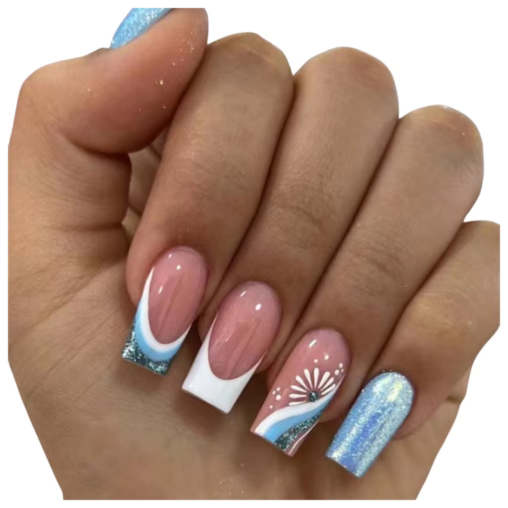 24Pcs/Set Medium Length French Fake Nails Art Artificial Nail Removable Reusable Press on Acrylic Nails Hot Sale Stick on Nails