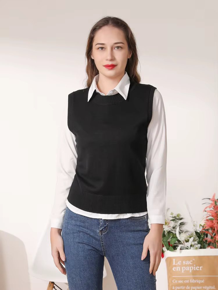 Clothing Sweaters Women's Vest Korean Style Blouse Cropped Sweater Tops Pullover Warm Padded Woman Female Sleeveless Aesthetic