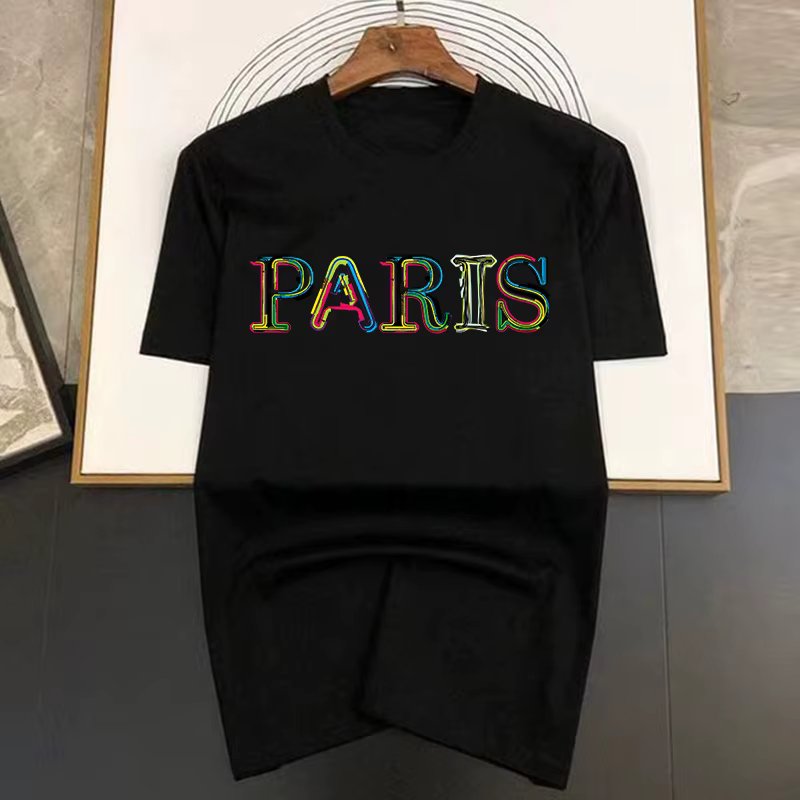 Paris Letter Print Short Sleeved T-shirt Men Simple Y2k Sweatshirt Street Casual TShirt Woman Tops Cartoon Chinese Style