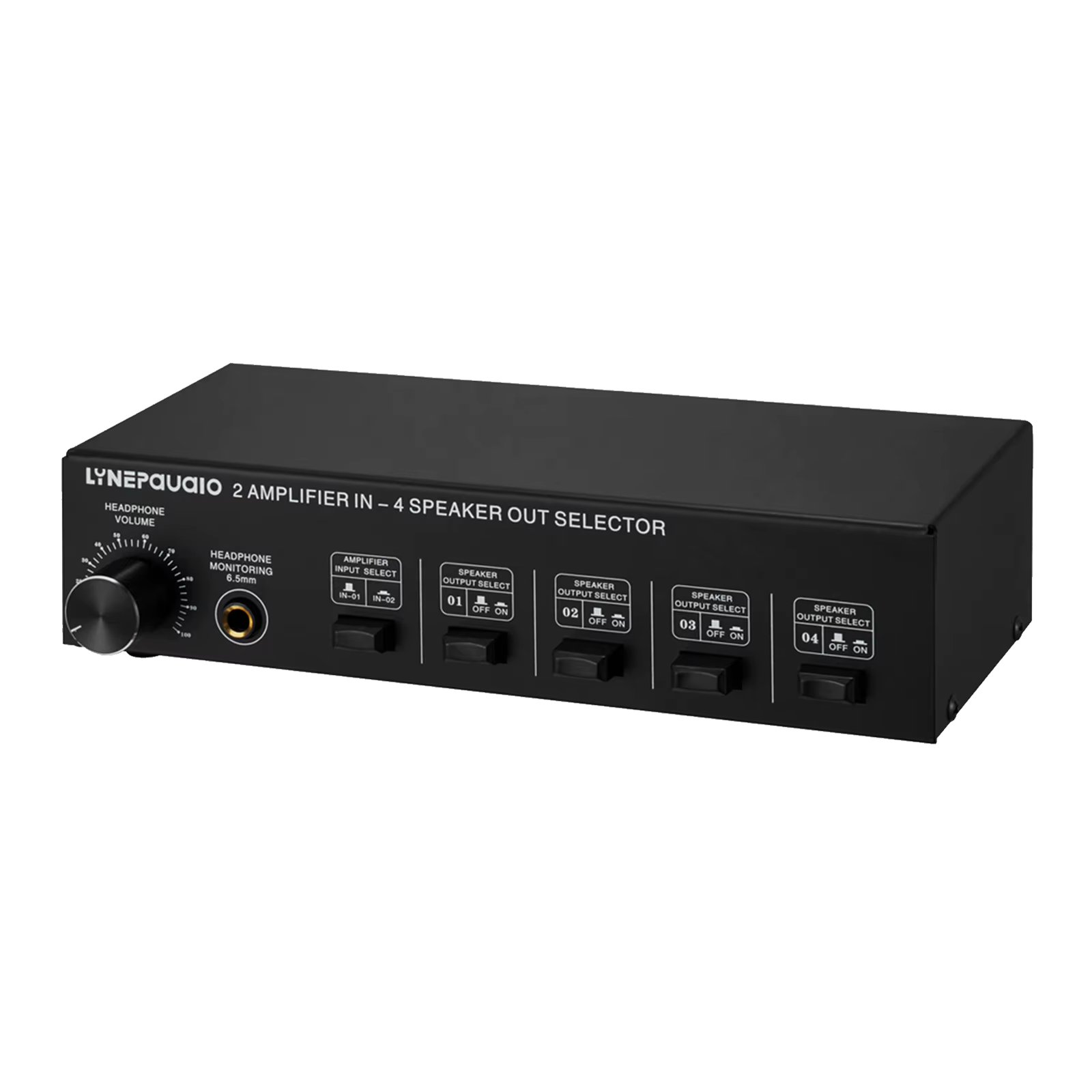 LYNEPAUAIO 2 in 4 Out Speaker Selector Switch Box 4 Zone Amplifier and Speaker Selector with Volume Control Banana Jack