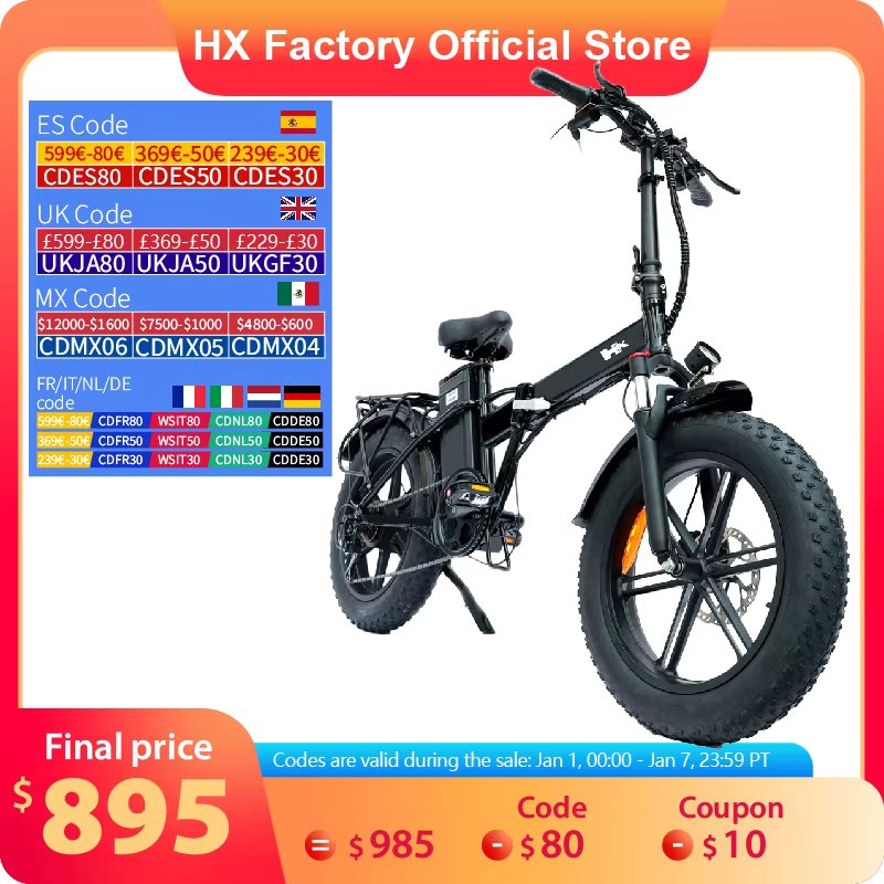 HX Q22 Pro 2000W Adult Ebike Electric Bike Folding 62KM/H 35AH 48V 20 inch Fat Tire Electric Bicycle Off-road Cycling Bike