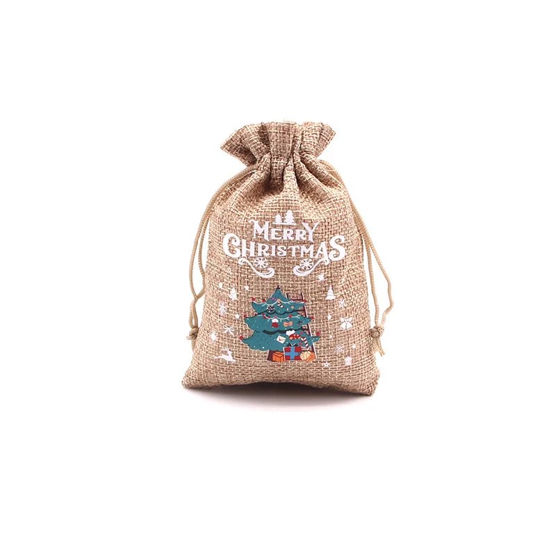 1/10PCS Christmas Linen Drawstring Bags Candy Biscuits Pouchs Burlap Bracelet Jewelry Storage Bags Xmas Kids Gift Packaging Bags