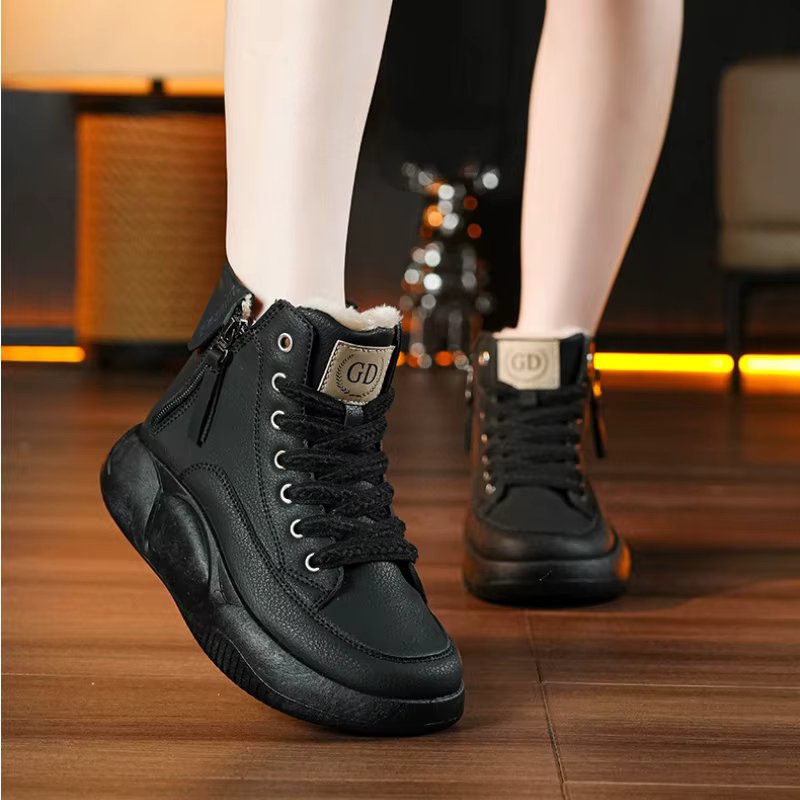 Trendy Double Zipper Cotton Shoes 2024 Winter New Style Warm High Help Thick Bottom Anti Slip Commuter Women's Vulcanized Shoes