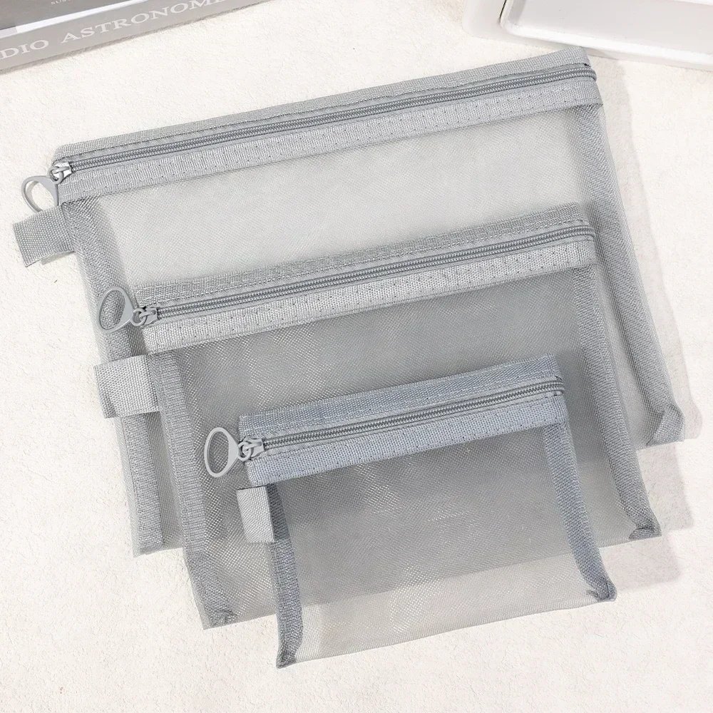1/6PCS Clear Black Mesh Toiletry Bags S/M/L Pencil Case Zipper Makeup Case Organizer Storage Pouch Women Travel Cosmetic Bags