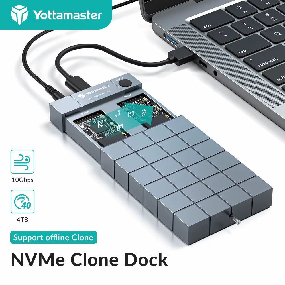Yottamaster M.2 NVMe SSD Duplicator Cloner Dual Bay Docking Station Enclosure One-key Offline Clone Support NVMe PCIe M-Key SSDs