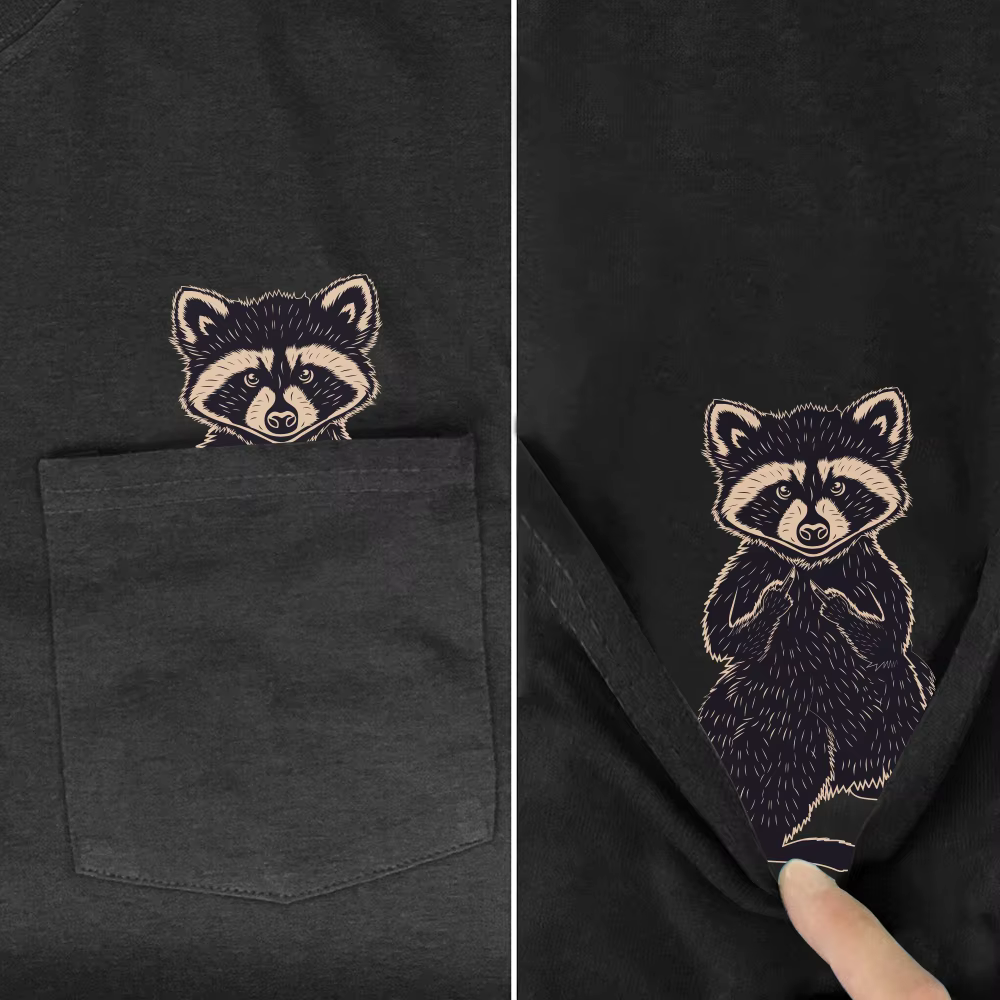 CLOOCL Funny Raccoon T-Shirt Fashion Middle Hand Pocket T-shirt Mens for Women Shirts Hip Hop Tops Cotton Tees Dropshipping