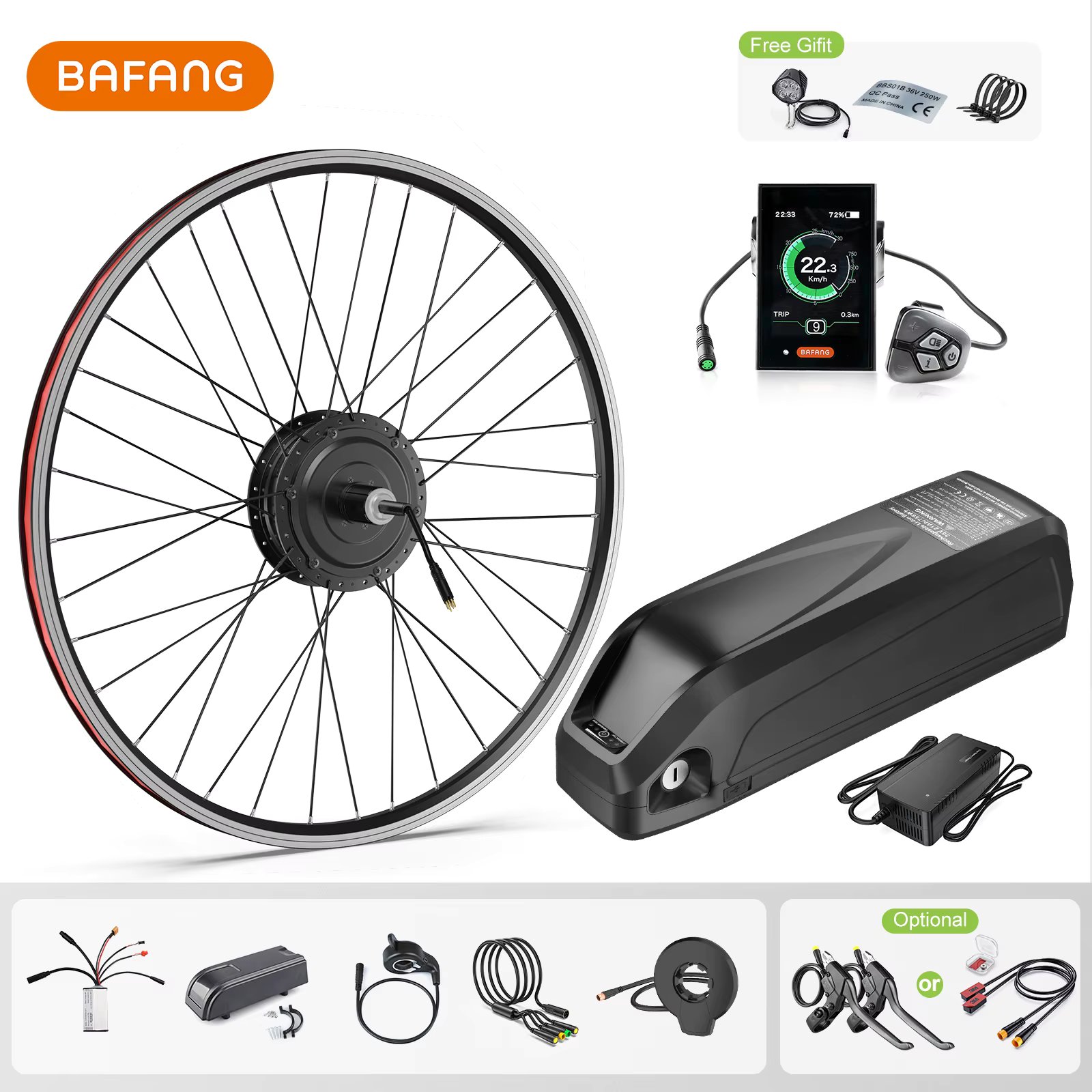 Bafang 500W EBike Kit Rear Drive Wheel Hub Motor Electric Bike Brushless Motor Bicycle Conversion Kit 20Ah 17.5Ah 13Ah Battery