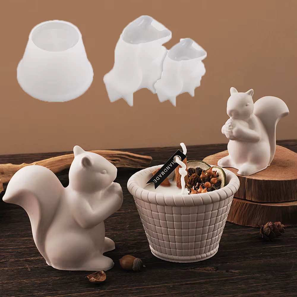 Easter Mold Flower Basket Candle Cup Silicone Mold DIY Concrete Flower Pot Cute Squirrel Pinecone Resin Plaster Ornament Molds