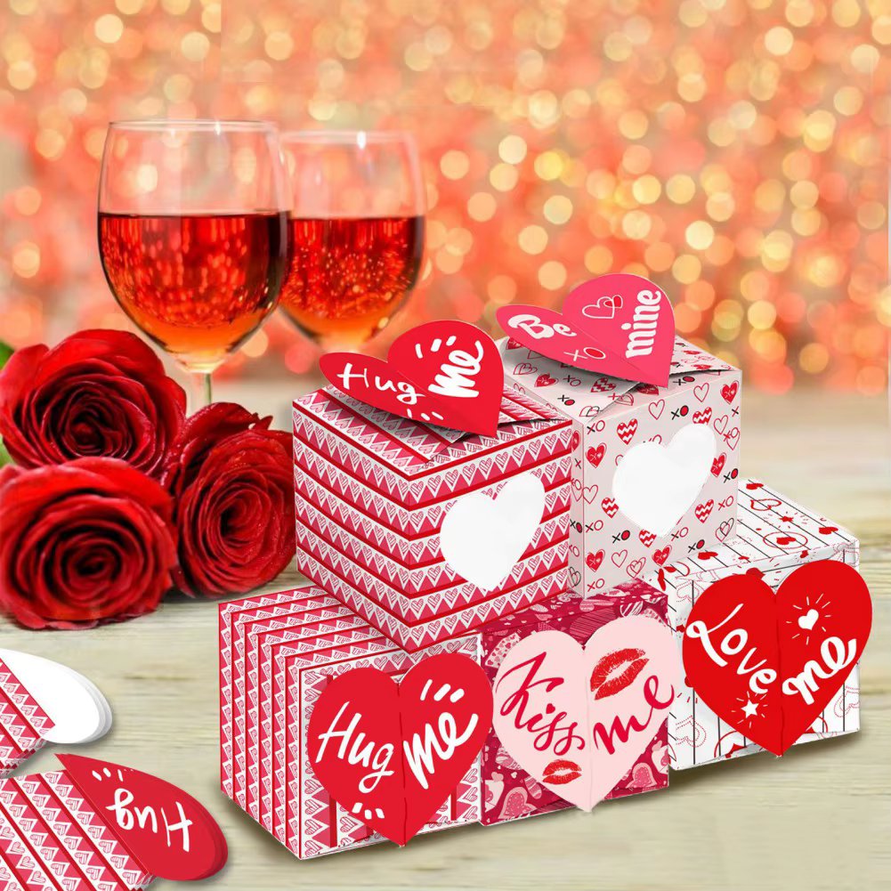 12pcs/lot Valentine's Day Gift Boxes for Biscuit Cookies Heart Express Love Cardboard Packaging Candies Box Wedding Decorations