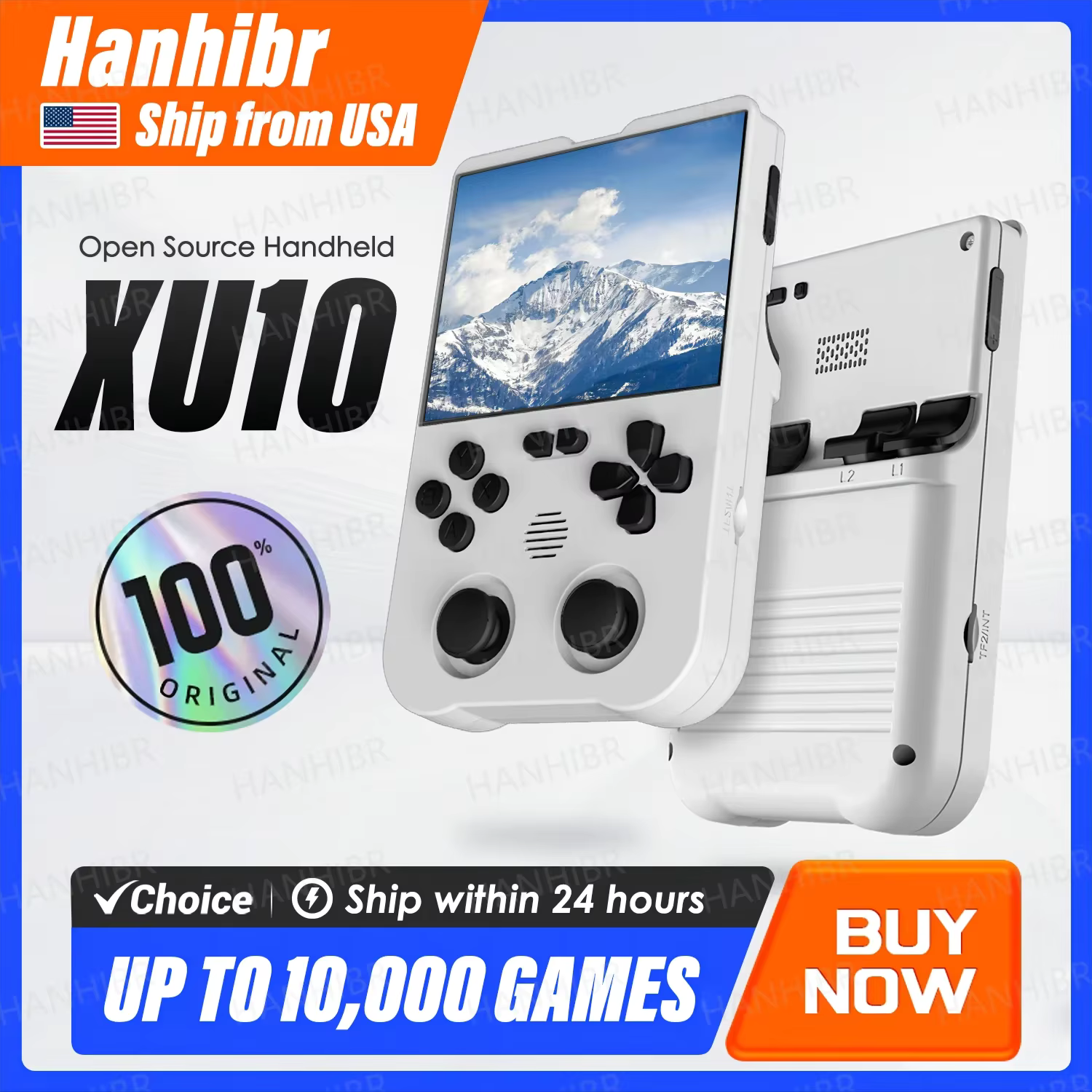 Ampown XU10 Handheld Game Console 3.5" IPS Screen 3000mAh Battery Linux System Built-in Retro Games Portable Video Game Console