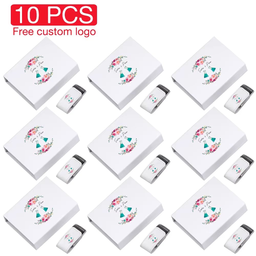 JASTER 10 PCS LOT USB flash drive Free custom logo Pen drive Leather Memory stick White box pendrive 128GB 64GB 32GB Color print
