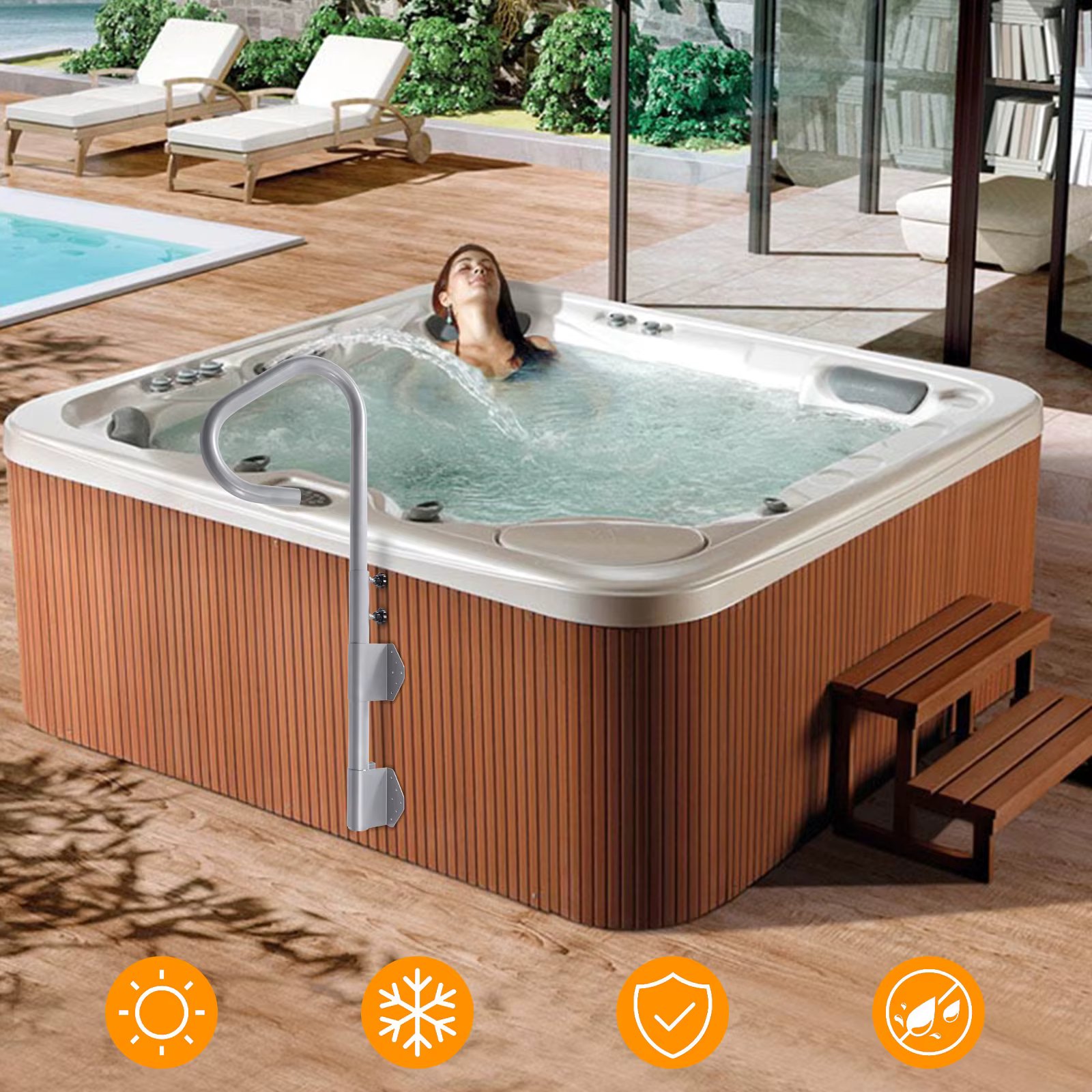 Hot Tub Handrail 221LBS Capacity Spa Side Step Spa Side Handrail Stationary Heavy Iron Under Mount Handrail Hot Rail Matte Desig