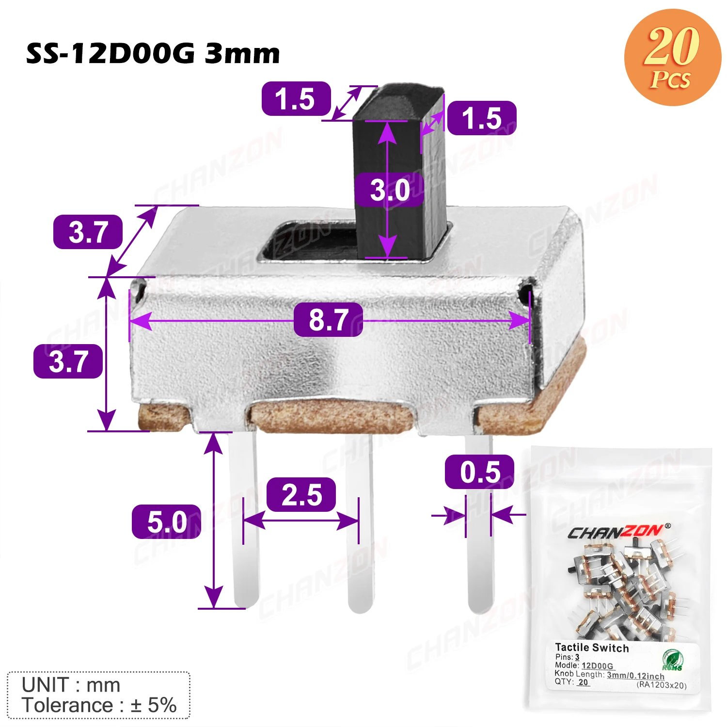20pcs SS-12D00G 3mm