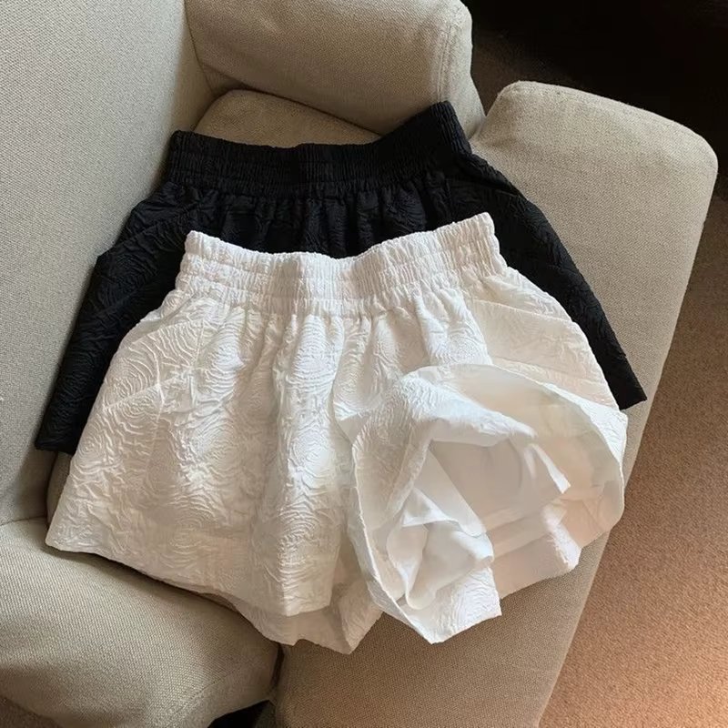 Lucyever Black White Jacquard Shorts Women 2022 Summer Elastic High Waist Pockets Wide Leg Shorts Woman Streetwear Half Pants