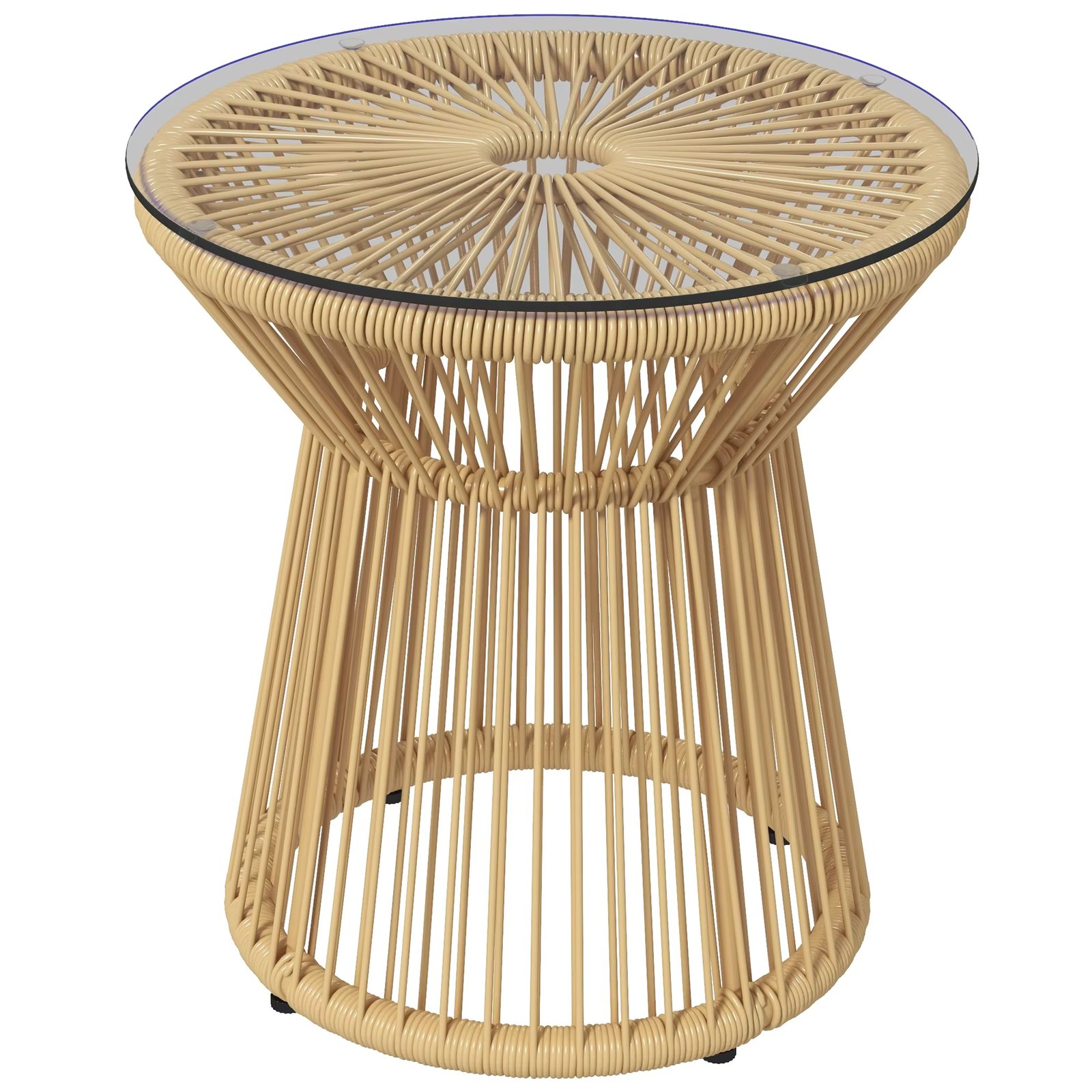 Outsunny synthetic rattan side table round coffee table with tempered glass and Metal frame load 30 kg for Patio garden balcony Ø 40x42 cm Beige
