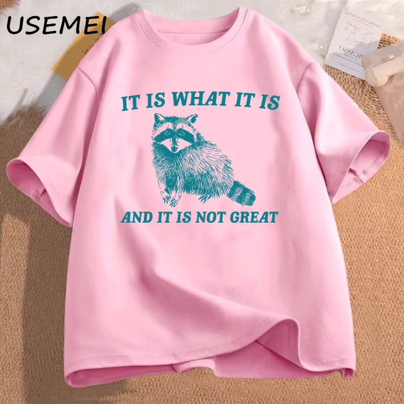 It Is What It Is and It Is Not Great T Shirt Men Funny Raccoon Meme T-shirt Oversized Trash Panda Merch T-shirts Graphic Tops