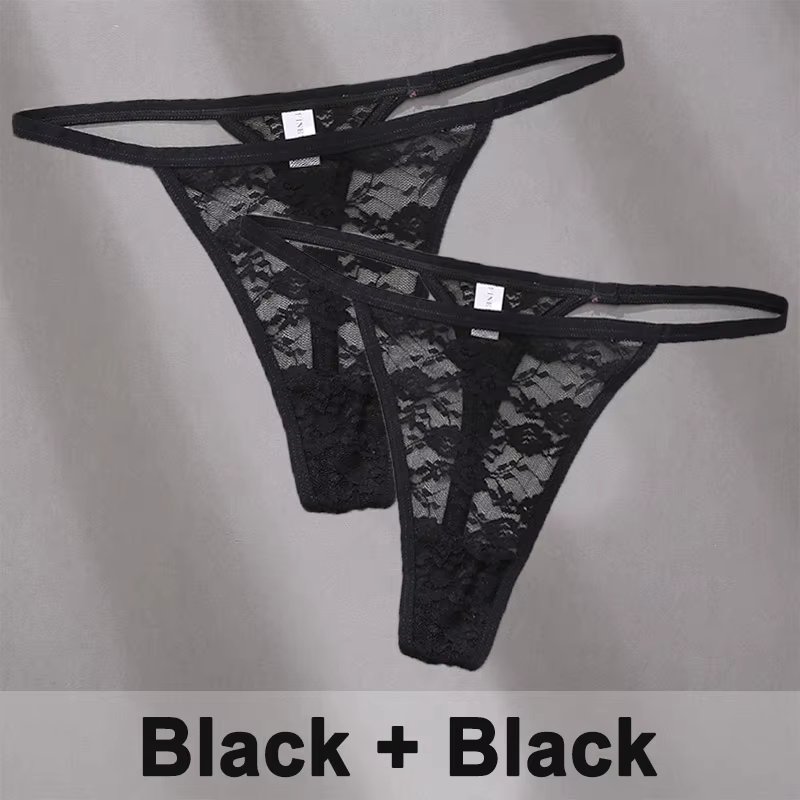 2Pcs/Set Best Sale Sexy Lace G-String Low Waist Panties Floral Women Thongs Female Underwear Hollow Out T-Back Transparent Girls