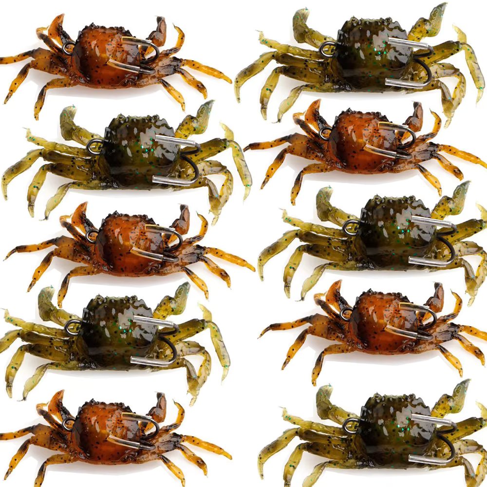 ZWICKE 10 Pcs Crab Soft Bait 3D Simulation Crab Soft Bait with Pointed Hook Sea Fish Bait Buckle Sea Fish Fishing Tackle Tools