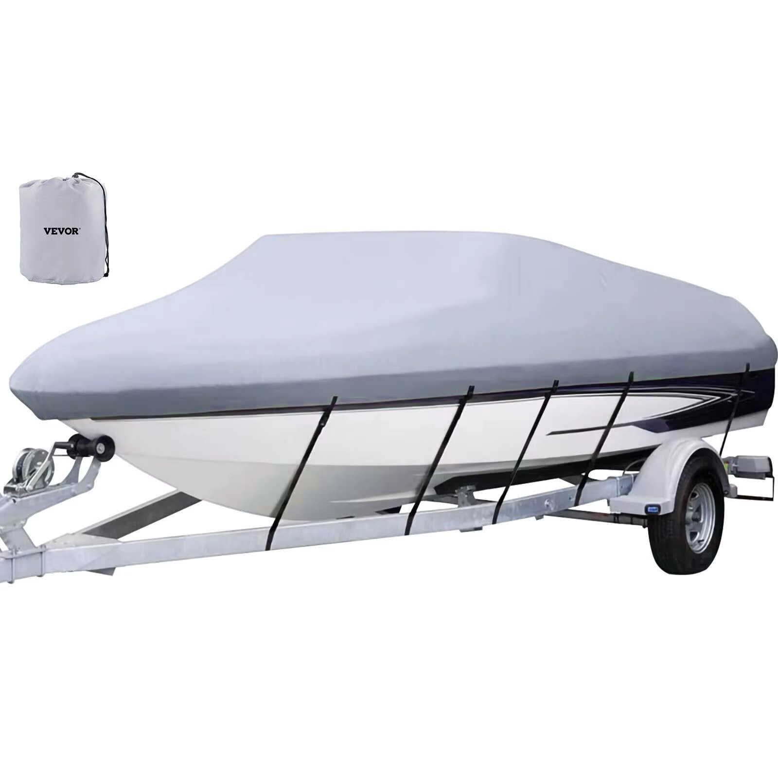 VEVOR 25'-28' Trailerable Waterproof Boat Cover,  Heavy Duty 600D Marine Grade Polyester Mooring Cover for Fits V-Hull Boat