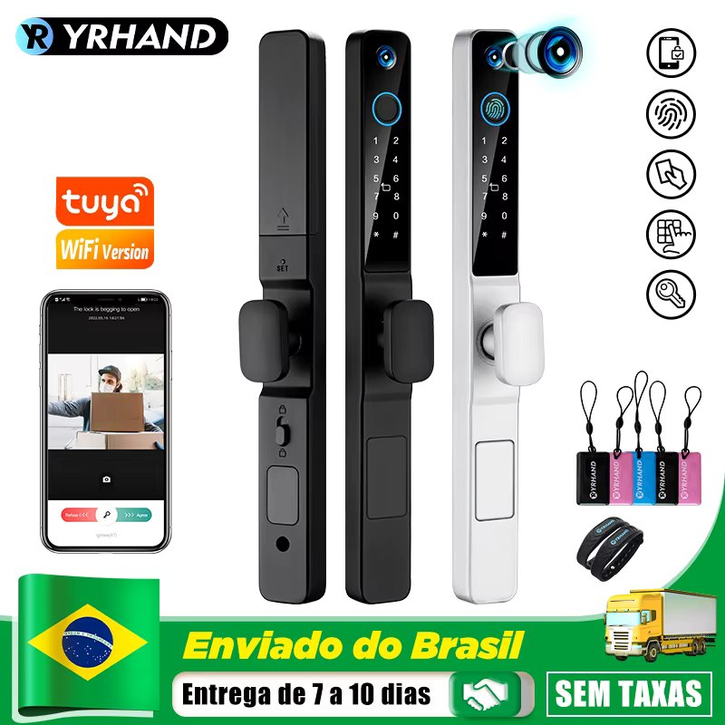 YRHAND Do Brasil fechadura eletronico digital Tuya Wifi Waterpoof Biometric Fingerprint Peephole sliding lock Smart Door Lock