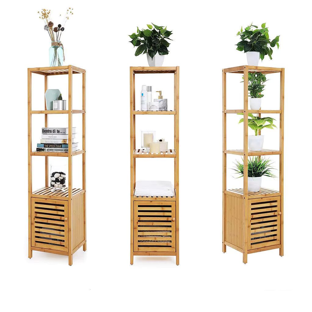 Freestanding  Bamboo Bathroom Cabinet Storage Slim Shelf Floor Corner Rack