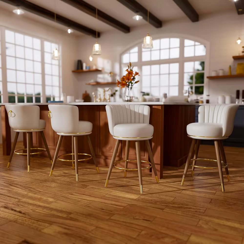 Counter Height Bar Stools Set of 4, Swivel Bar Stools with Back,24" H Seat Height Upholstered Stools with Wood Legs and Footrest