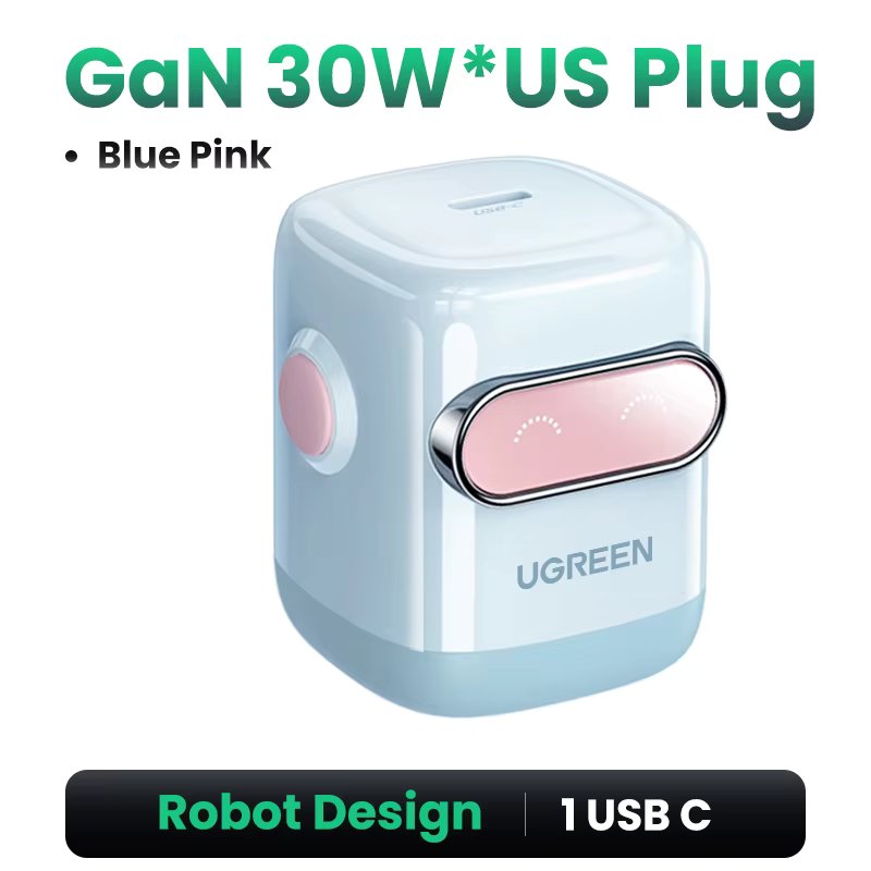 【US Plug】UGREEN 65W 30W GaN Charger Robot Design PD3.0 QC4.0 3.0 PPS Fast Charger for iPhone 16 15 14 Pro Macbook Laptops Tablet