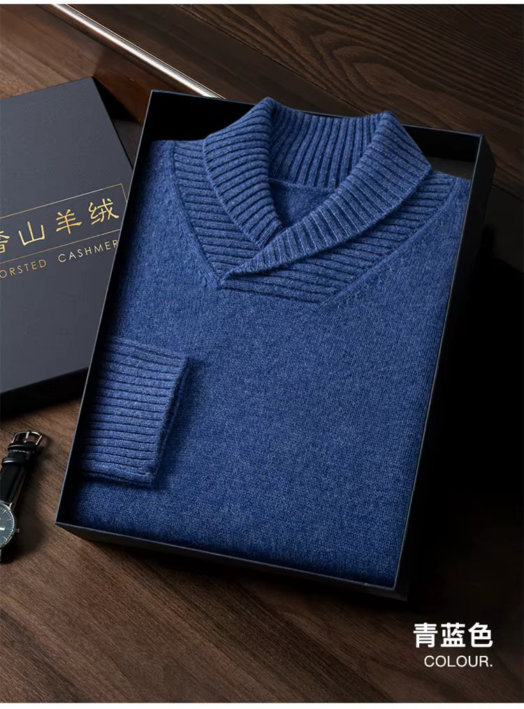 Thick long-sleeved fashion olive Henry collar pure cashmere sweater men's autumn and winter sweater comfortable warm sweater.
