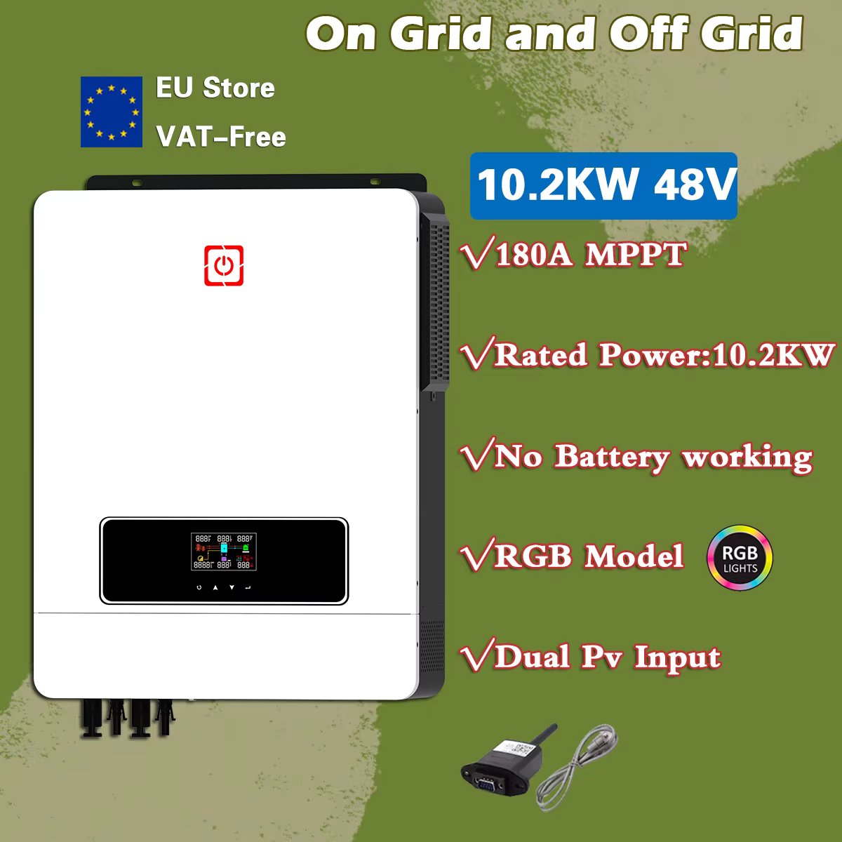 10.2KW 48V Touch Button 230VAC Dual Output on/off Grid 180A MPPT Power Charger Controller Hybrid Solar Inverter Wifi Monitor