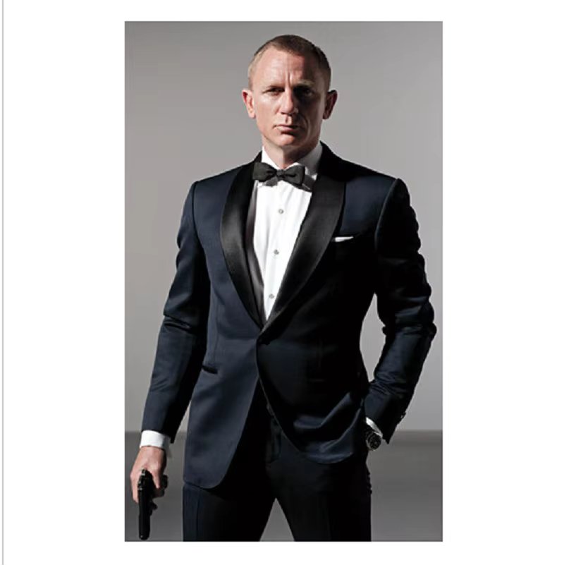 Classic Style Dark Blue Tuxedos Inspired By Men Suit Worn In James Bond Wedding Suit For Men Groom Jacket + Pants