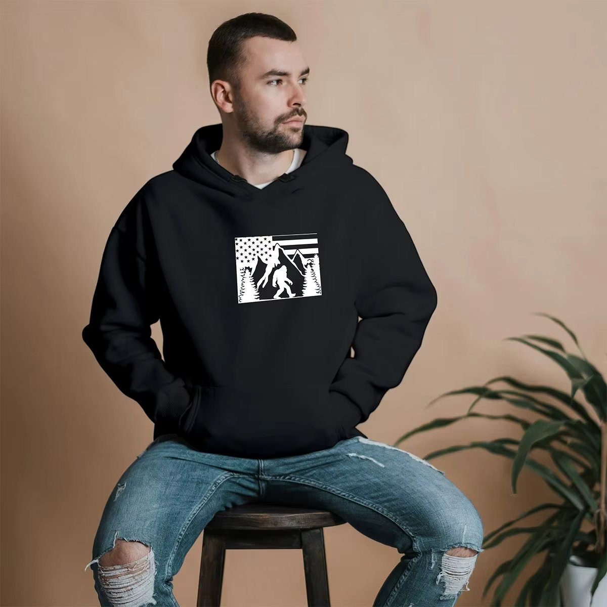 Men's Big Foot Hooded Kangaroo Sweatshirt Cold Blouse