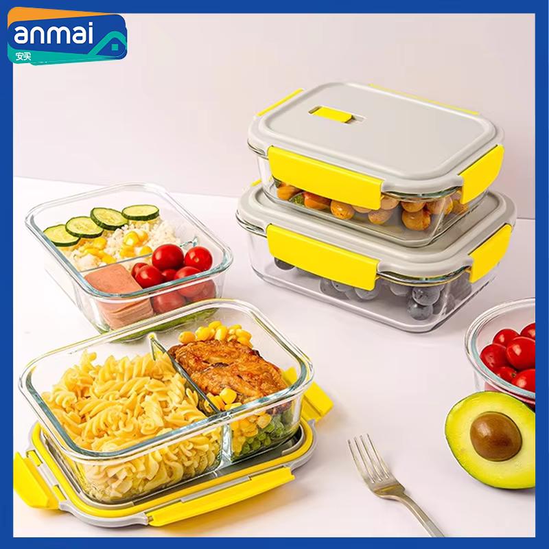 Anmai High Borosilicate Glass Food Storage Containers Sealed Salad Bowls Refrigerator Fresh-keeping Microwave Oven Lunch Box