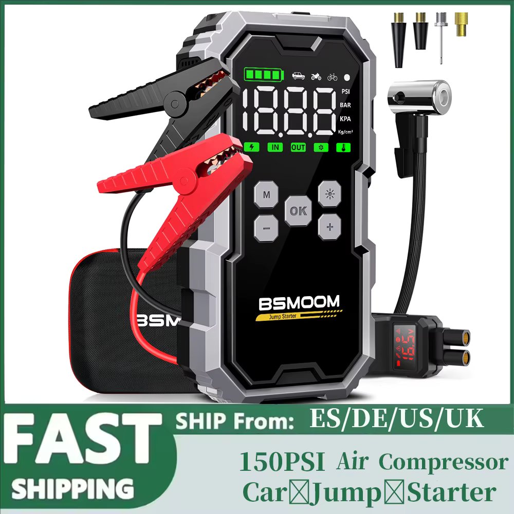 Car Jump Starter Portable Power Bank with Air Compressor 150 PSI Car Starting Device for Petrol Diesel 10L