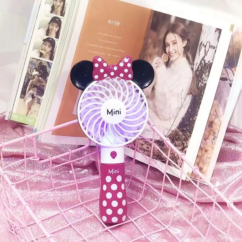 Disney Outdoor Portable Cartoon Kawaii Mickey Usb Fan Air Cooler Travel Mini Handheld Fan Lithiums Battery Rechargeable Toys