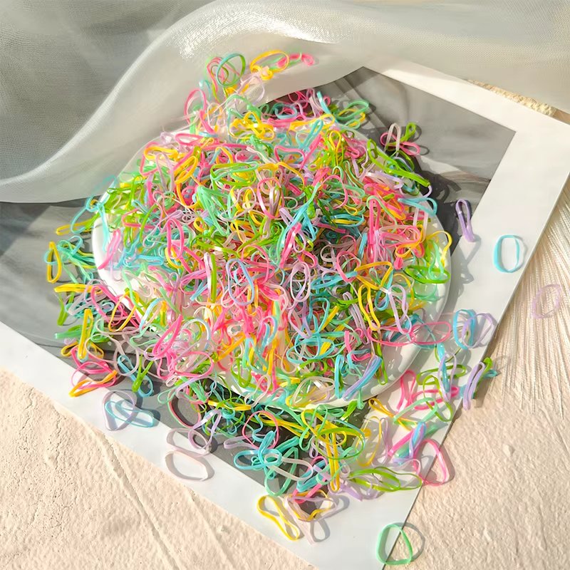 500Pcs/bag Girls Colourful Disposable Rubber Band Hair Ties Headband Children Ponytail Holder Bands Kids Hair Accessories