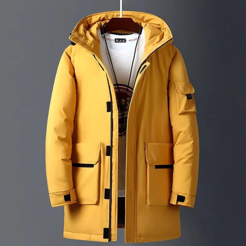 2024 New Winter Jackets Men White Duck Warm Hooded Long Down Jackets Autumn Casual Top Parka Male Black Fluffy Coat Beige Yellow