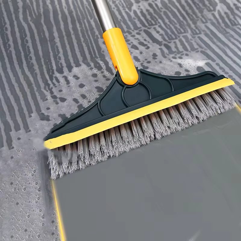 2 in 1 Floor Brush Scrubber with Long Handle Grout Brush 2023 New Upgrade Scrape Stiff Bristle Cleaning Scrub Brush with Squeege