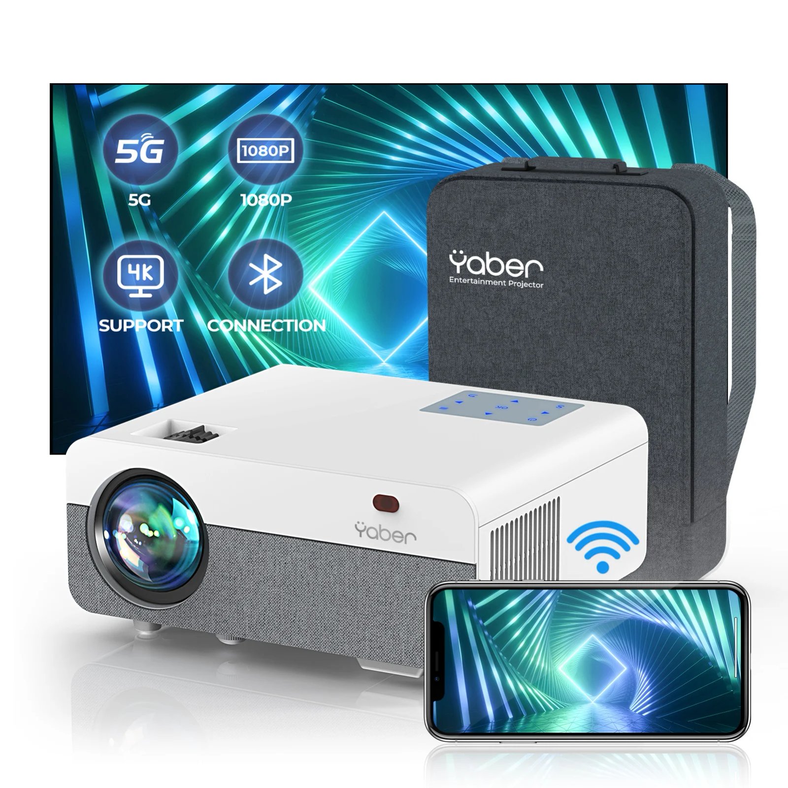 YABER Pro Y9 9800LM HD Projector 5G WiFi Bluetooth 4K Video Projector Home Theater Projector Innovative Luminous Touch Buttons
