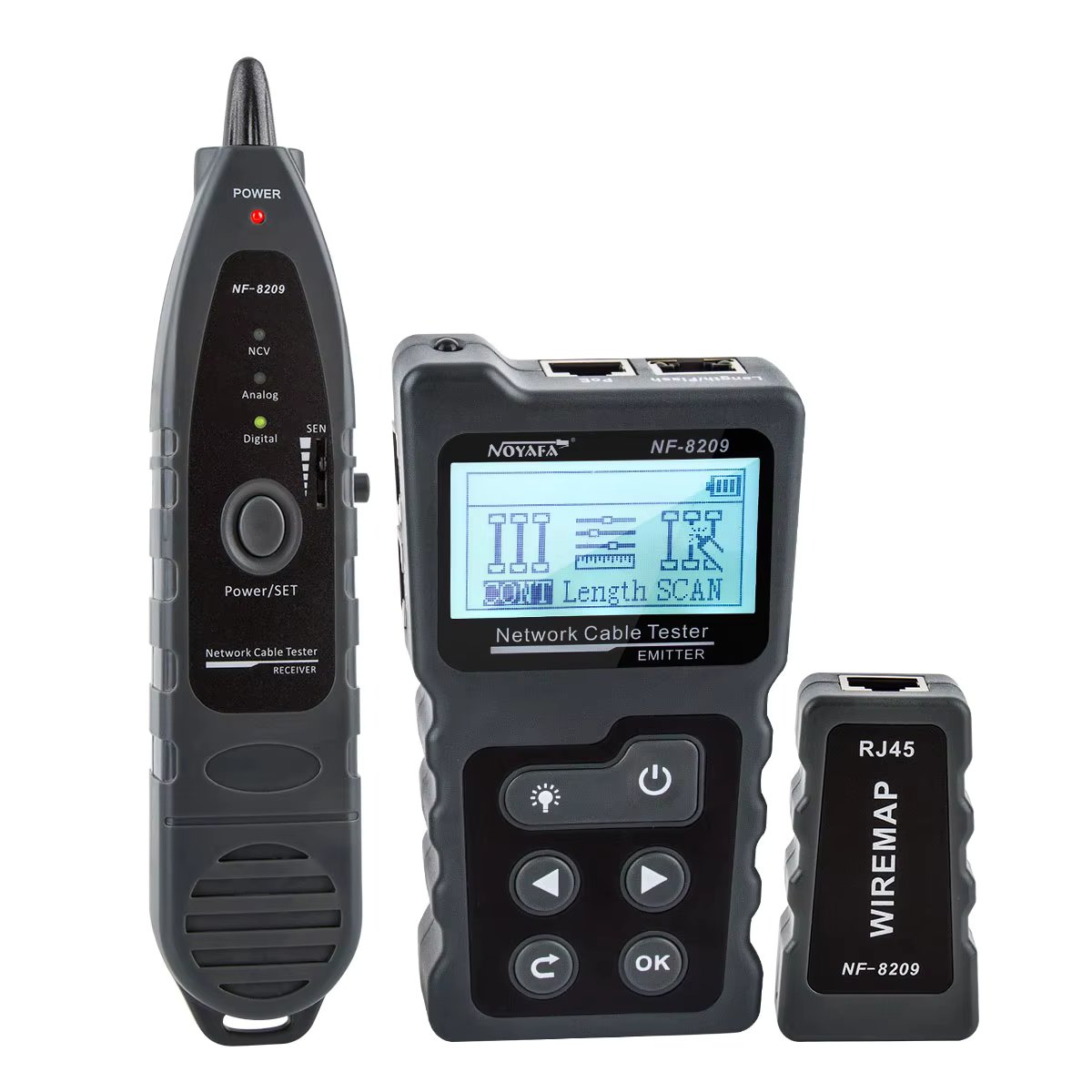 NOYAFA NF-8209 Cable Tracker Lan Display Measure Tester Network Tools LCD Display Measure Length Wiremap Tester with Flashlight