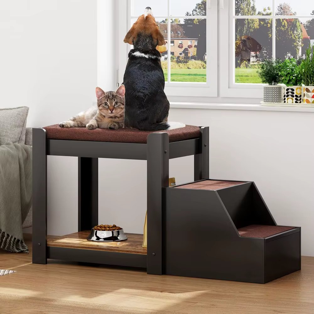 Dog Window Perch with Stairs, Large Dog Window Seat for Home with Non-Slip Removable Soft Pads, Indoor Dog Perch to Look Out