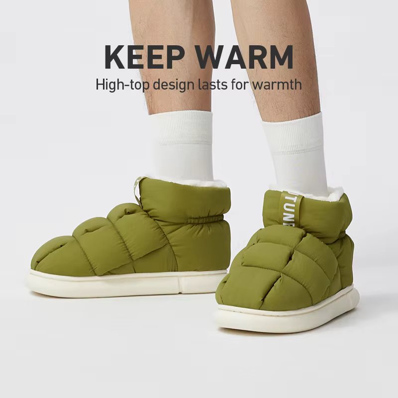 UTUNE warm slippers men Winter Ankle Snow Boots Warm High Top Women Boots For Home Non-slip Plush Slip-on Couple Outside Shoes