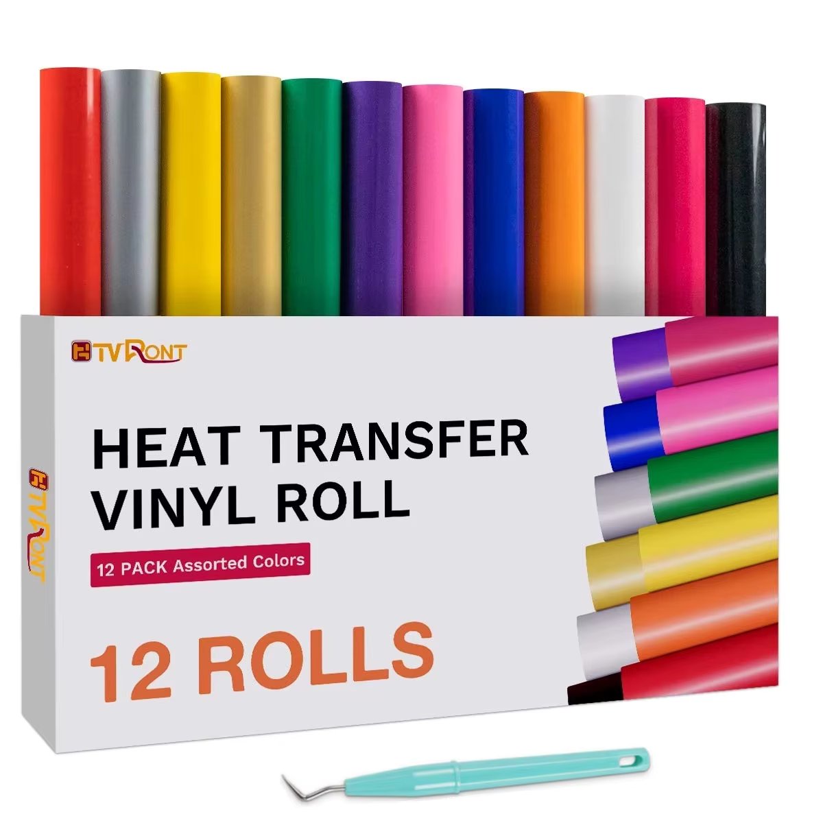 HTVRONT 12 Pack 12inX5ft Multi Colors Heat Transfer Vinyl Roll for Cricut T-shirt Printing DIY Iron on HTV Film Easy To Cut