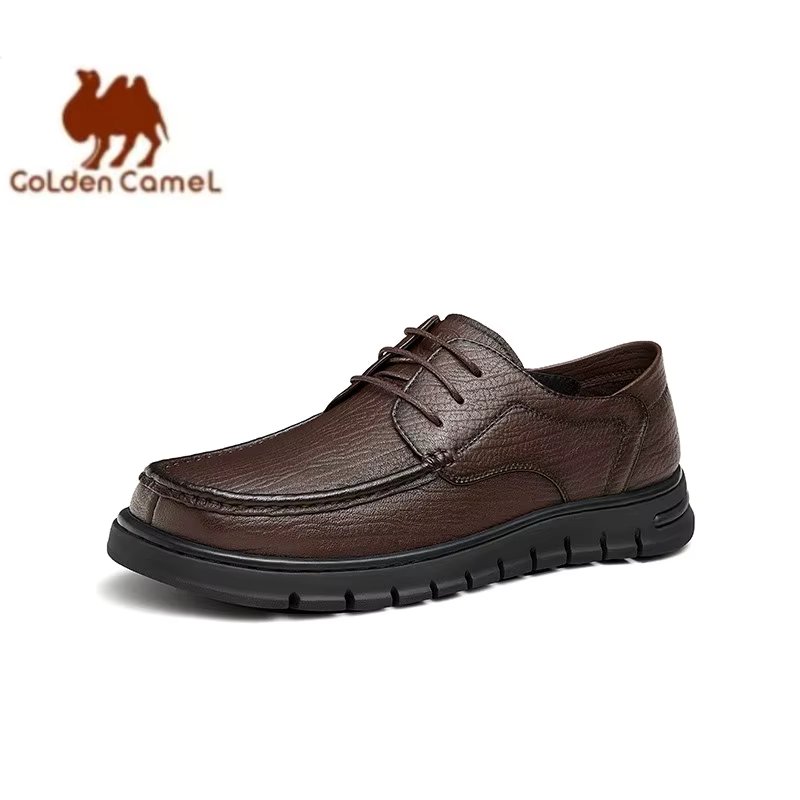 GOLDEN CAMEL Men's Vertical Cowhide Leather Dress Shoes Soft Bottom Wear-resistant Luxury Formal Business Retro Casual Shoes Men
