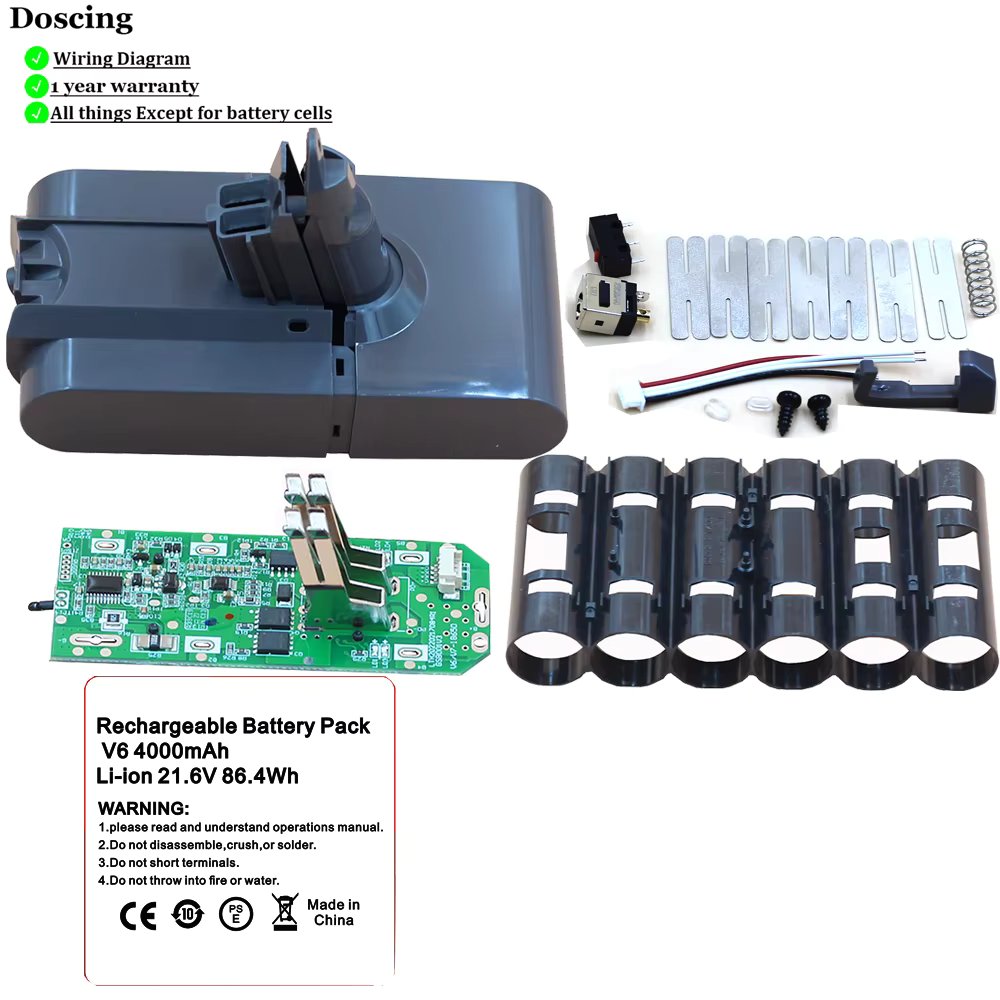6*21700 V6 Battery Case PCB BMS Housing for Dyson 21.6V Vacuum Cleaner DC58,DC59,DC62,650,770,880,SV03,SV04,SV05,SV06,SV07,SV09