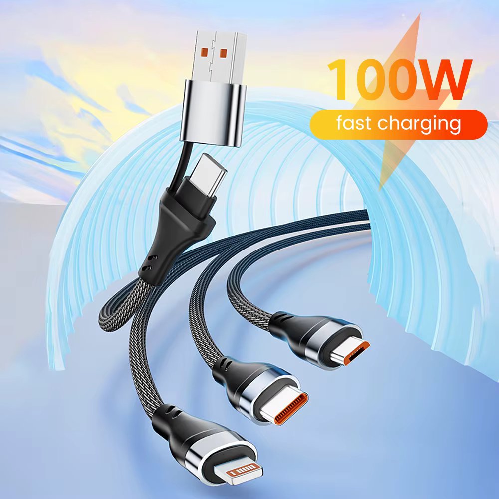 3 In 2 Fast Charging Cord for Iphone Huawei Micro Usb Type C Charger Cable 1.2M Multi Usb Port Multiple Usb Charging Cord