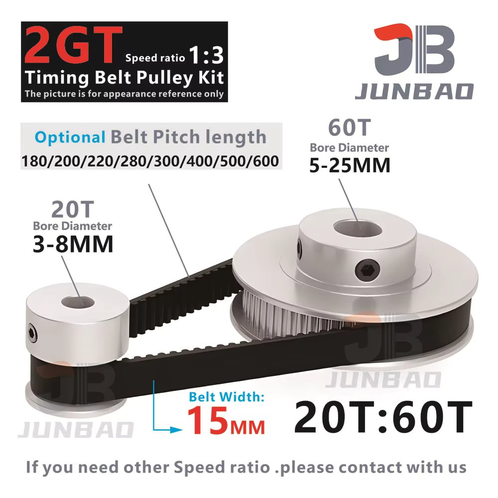 2GT 20T 60 Tooth Synchronous pulley and Timing Belt width 15MM Belt length 180 200 220 280 300 400 500 600 1000 3D Printer Parts