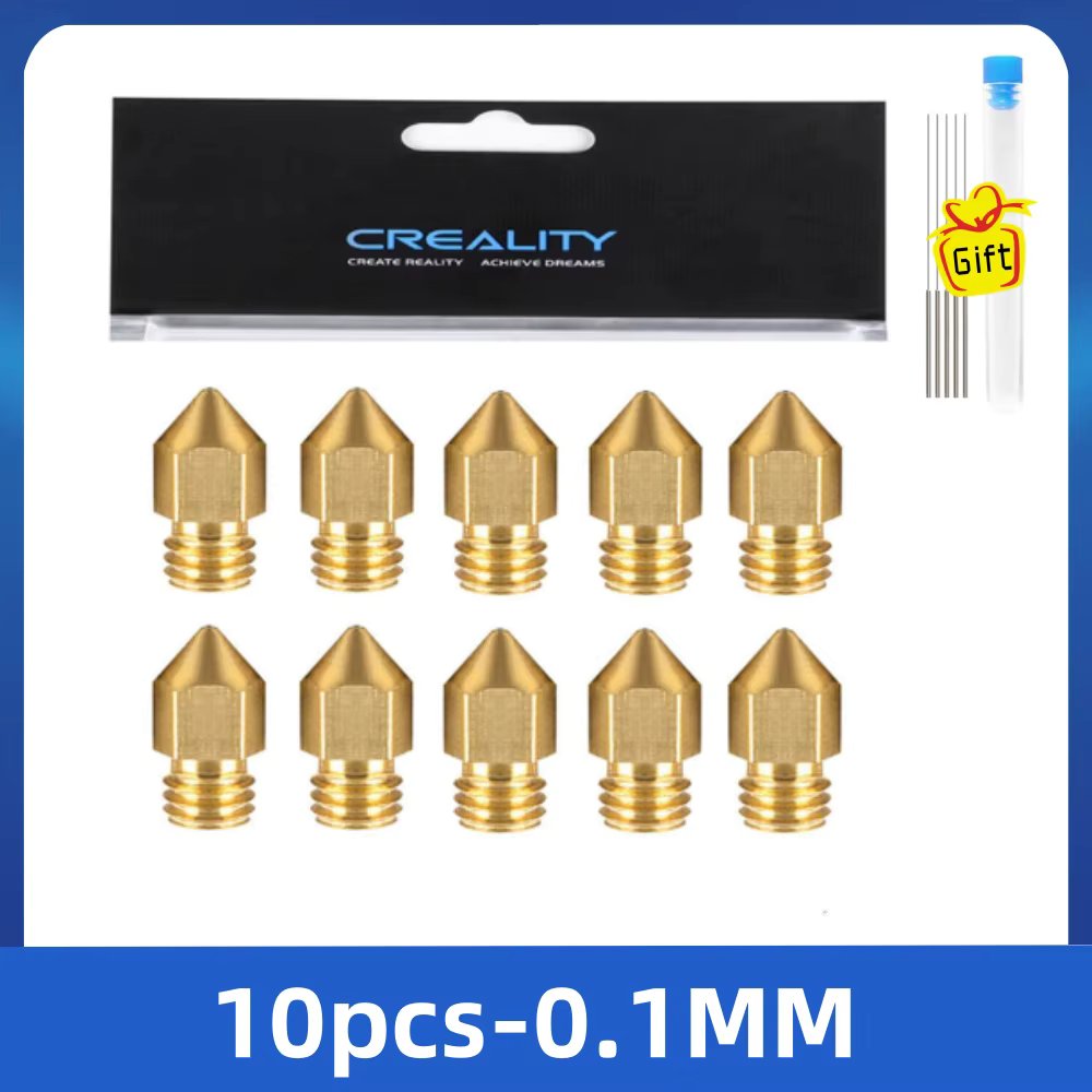 Creality 10PCS 3D Printer MK8 Brass Nozzles 0.2/0.3/0.4/0.6/0.8/1.0mm Ender 3 Extruder Stainless Steel Nozzles for 3D Printers